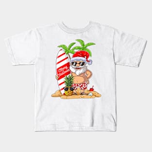 Christmas In July Santa Hawaiian Summer Surf Surfing Surfer Kids T-Shirt